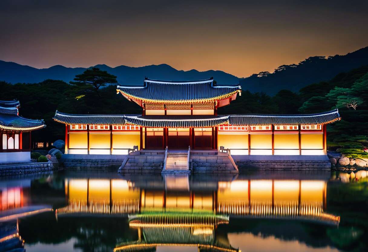 Les charmes du palais donggung et de l'étang wolji de jour comme de nuit